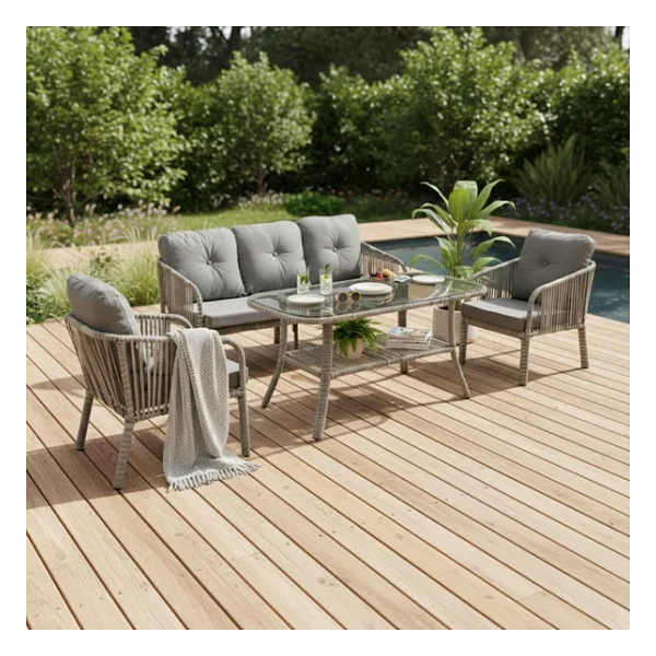 Capri Swing Artemis Üçlü Rattan Balkon Bahçe Takımı Beyaz - Görsel 5