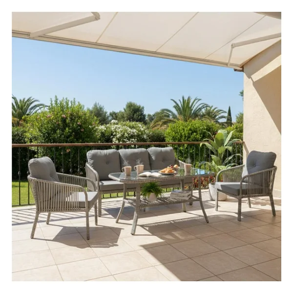 Capri Swing Artemis Üçlü Rattan Balkon Bahçe Takımı Beyaz - Görsel 6