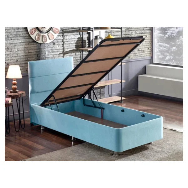 Niron Cozy 120x200 Tek Kişilik Yatak Seti - Mavi Kumaş Baza, Başlık Ve Yatak Takımı - Görsel 10
