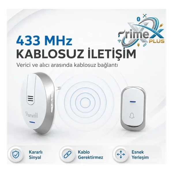 PrimeX Starwill Priz Beslemeli 32Pol. Melodi Kablosuz Zil Kapı Zili 220V, 433mhz Kablosuz Kapı Zili - Görsel 4