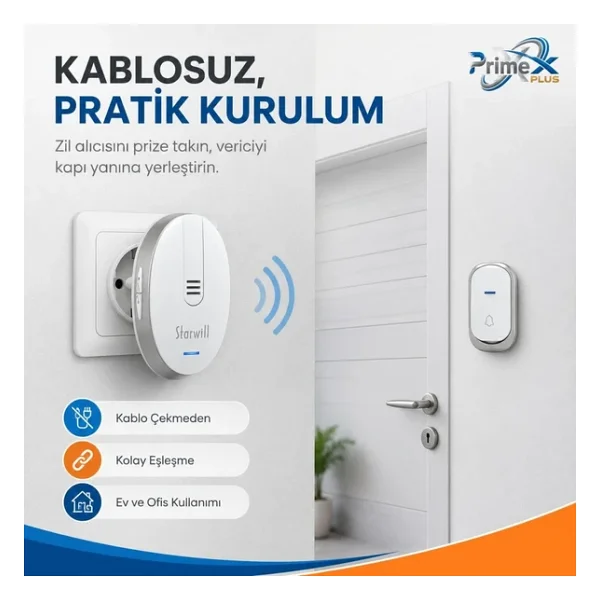 PrimeX Starwill Priz Beslemeli 32Pol. Melodi Kablosuz Zil Kapı Zili 220V, 433mhz Kablosuz Kapı Zili - Görsel 2