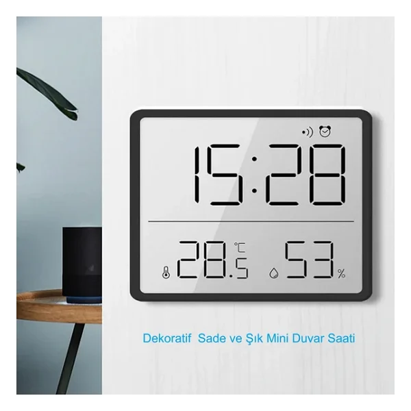 HyMark Mıknatıslı LCD Dijital Ekran 9x7 cm Pilli Mini Saat Alarm Saat Nem Göstergesi Sıcaklık Ölçer - Görsel 4