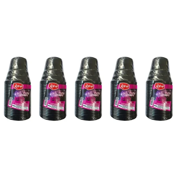 Roll-Up Party Dreams Parti Davet Piknik Renkli Plastik Sert Mika Bardak - Siyah - 25'Li 5 Paket - Görsel 2