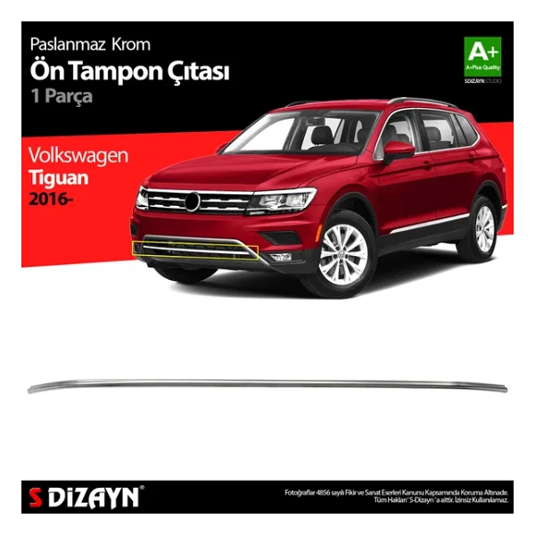 S-Dizayn Vw Tiguan Krom Ön Tampon Çıtası 2016-2020 - Görsel 4