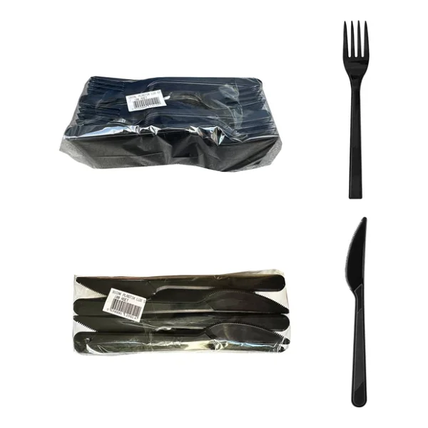 Plastik Siyah Çatal Bıçak Seti Takımı- 50 Ad. Çatal + 50 Adet Bıçak - 18 Cm. Siyah - Görsel 3