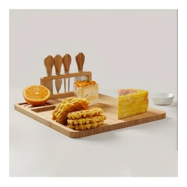 5 Parça Bambu Peynir Sunum Tahtası ve Çatal - Spatula -Mini Spatula - Bıçak Seti, Peynir Kesim Panosu, Sunum Seti - Görsel 6