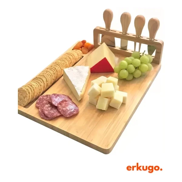 5 Parça Bambu Peynir Sunum Tahtası ve Çatal - Spatula -Mini Spatula - Bıçak Seti, Peynir Kesim Panosu, Sunum Seti - Görsel 4