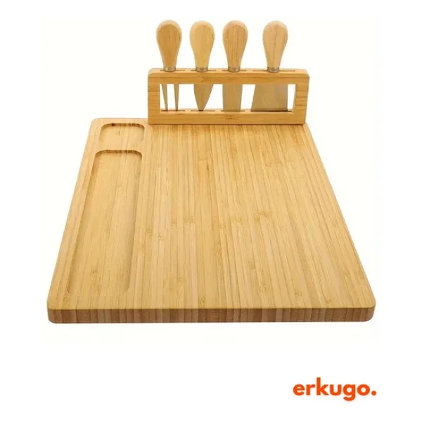 5 Parça Bambu Peynir Sunum Tahtası ve Çatal - Spatula -Mini Spatula - Bıçak Seti, Peynir Kesim Panosu, Sunum Seti - Görsel 3