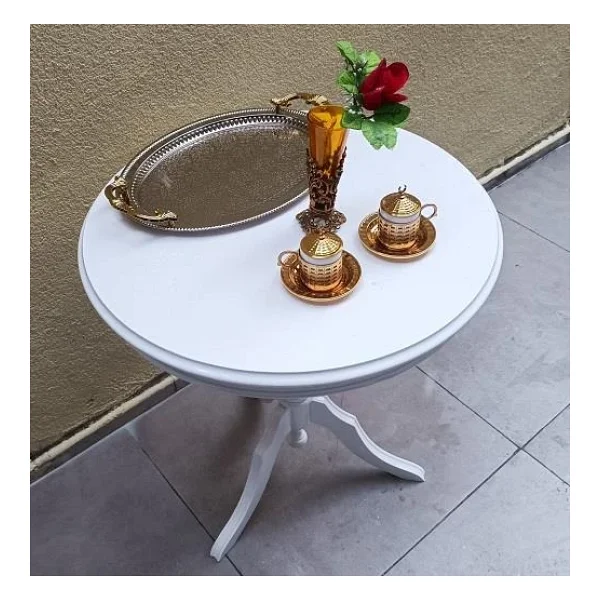 Fiskos Sehpa Eko 90502 Baba 3 Ayak 60Cm Hareketli Mdf Tabla Parlak Beyaz El Yapım - Görsel 3
