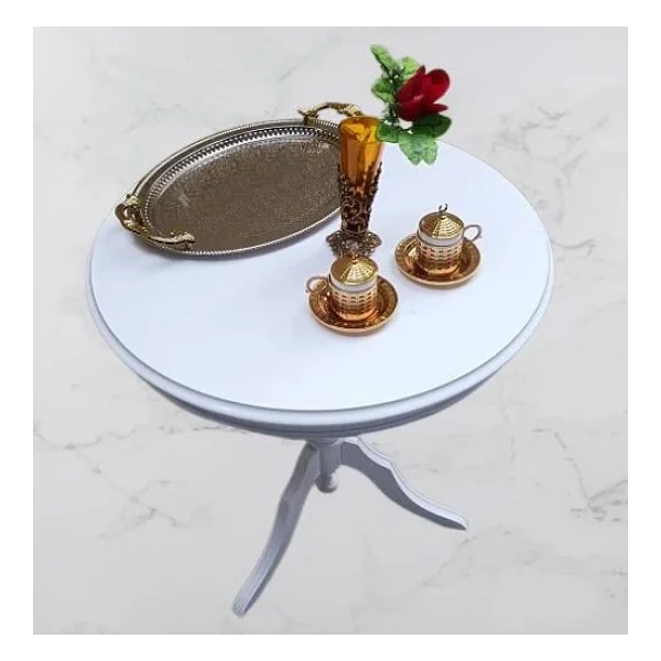 Fiskos Sehpa Eko 90502 Baba 3 Ayak 60Cm Hareketli Mdf Tabla Parlak Beyaz El Yapım - Görsel 6