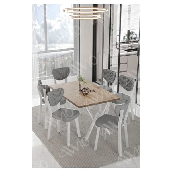 AVVİO ALİZE ELMA Sandalye 80x140 Yemek Masası Mutfak Masası 6 Kişilik Masa Sandalye Takım - Görsel 2