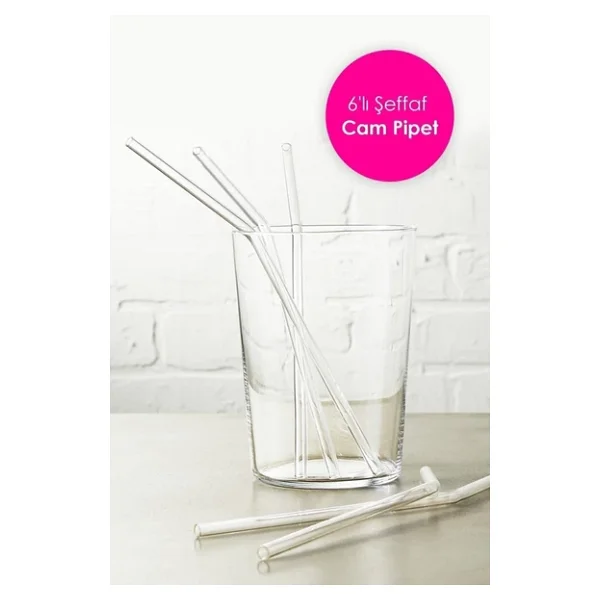 6 Adet Kokteyl Sunum Pipeti Cam Pipet Isıya Dayanıklı Eğimli 20cm Şeffaf Cam Pipet Tekli - Görsel 3