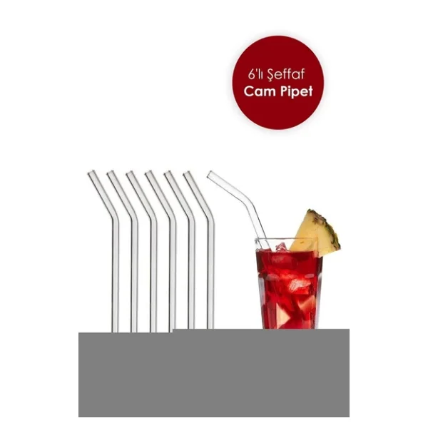 6 Adet Kokteyl Sunum Pipeti Cam Pipet Isıya Dayanıklı Eğimli 20cm Şeffaf Cam Pipet Tekli - Görsel 4
