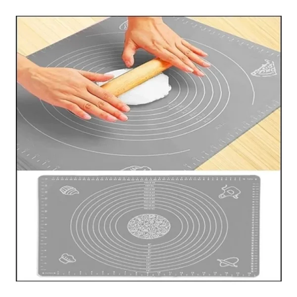 Yenigeldi Gri Silikon Yapışmaz Hamur Açma Matı, Ölçekli Hamur Açma Altlığı Masa Tezgah Yüzey Koruyucu 50x40cm - Görsel 3