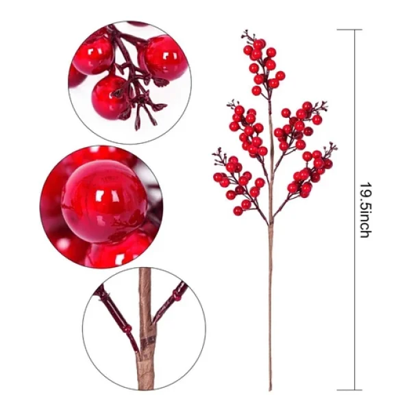 Yenigeldi 4 Adet El Yapımı Kokina Red Berry Yılbaşı Süs , Ev Parti Kış Noel Yılbaşı Süsü t107 - Görsel 5
