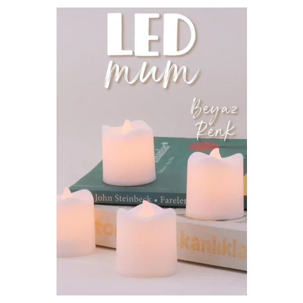 4 Adet Mat Beyaz Mini Led Mum Seti Pilli Dumansız Alevli Ledli Dekoratif Yapay Mum Dekor Işığı - Görsel 3