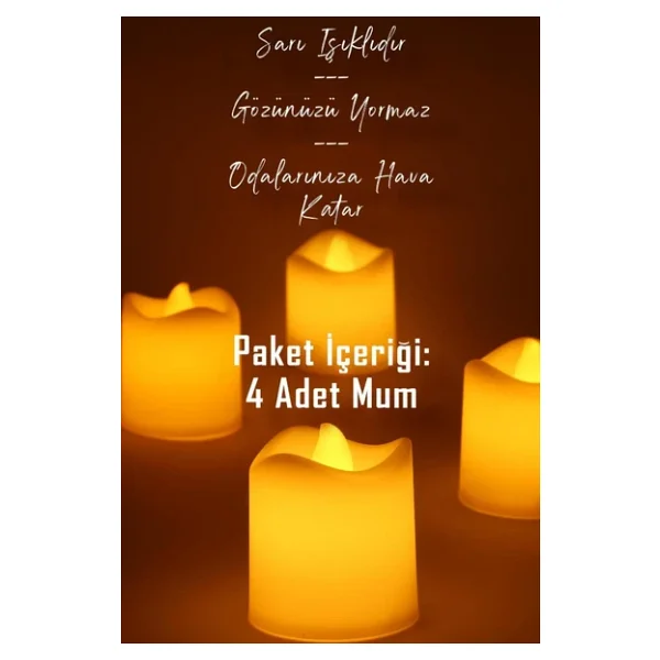 4 Adet Mat Beyaz Mini Led Mum Seti Pilli Dumansız Alevli Ledli Dekoratif Yapay Mum Dekor Işığı - Görsel 4