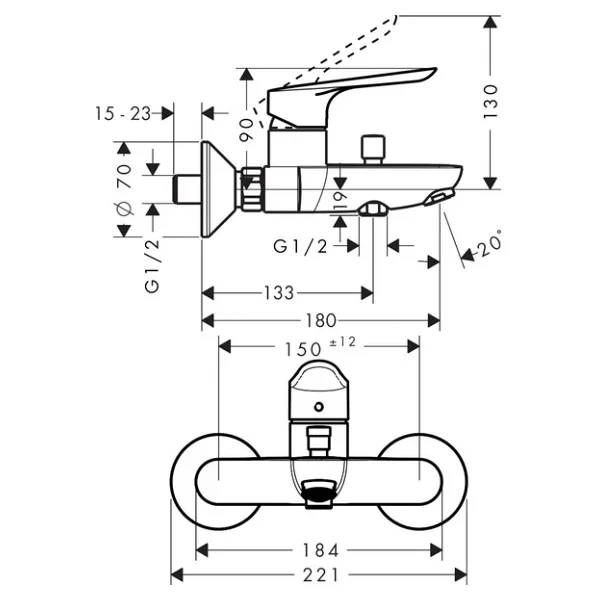 Hansgrohe Logis E 71415000 Aplike Tek Kollu Banyo Bataryası - Görsel 7