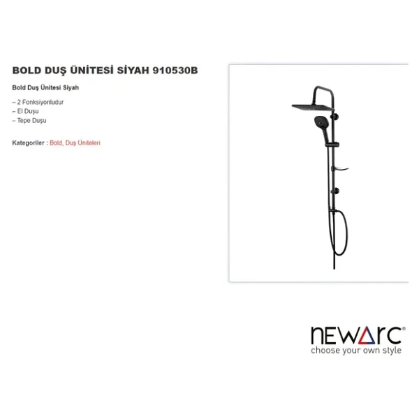 Newarc Bold 910530B Siyah Duş Seti - Görsel 3