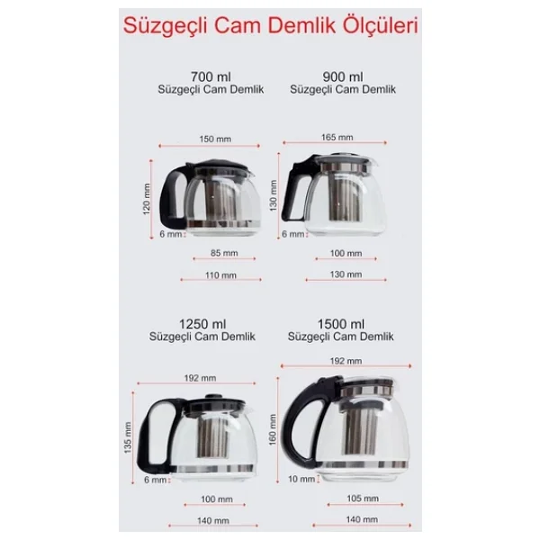 Kapris 1500 Ml Çelik Süzgeçli Cam Demlik Beyaz 7488 - Görsel 4