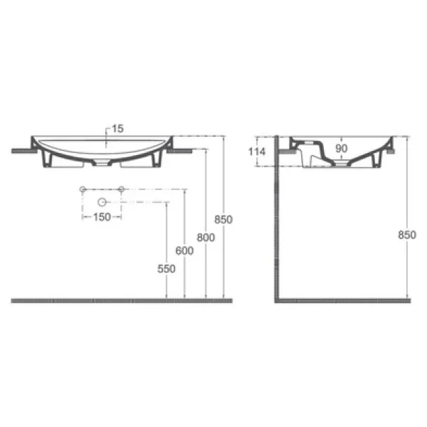 İsvea Infinity Inset 55 cm Antrasit Delikli Lavabo - Görsel 7