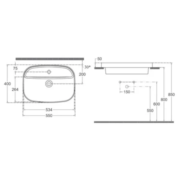 İsvea Infinity Inset 55 cm Antrasit Delikli Lavabo - Görsel 6