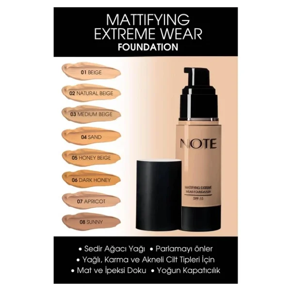 Note Mattifying Extreme Wear SPF 15 35 ml Likit Fondöten - Görsel 5