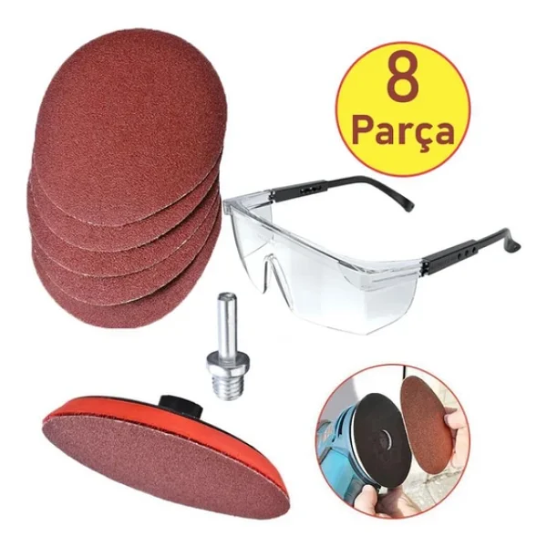 Ugr Cırt Zımpara Seti + Matkap Aparatı + Gözlük 115 mm (8 Parça) - Görsel 2