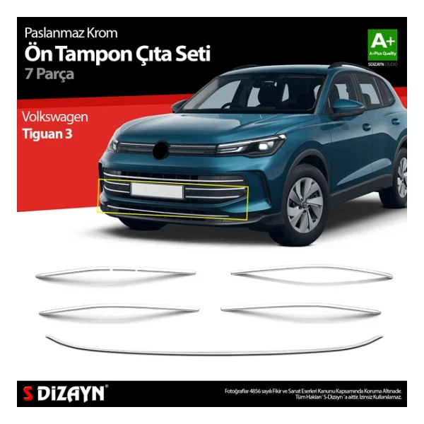 S-Dizayn Vw Tiguan 3 Krom Ön Tampon Çıta Seti 2024 Üzeri A+ Kalite - Görsel 2