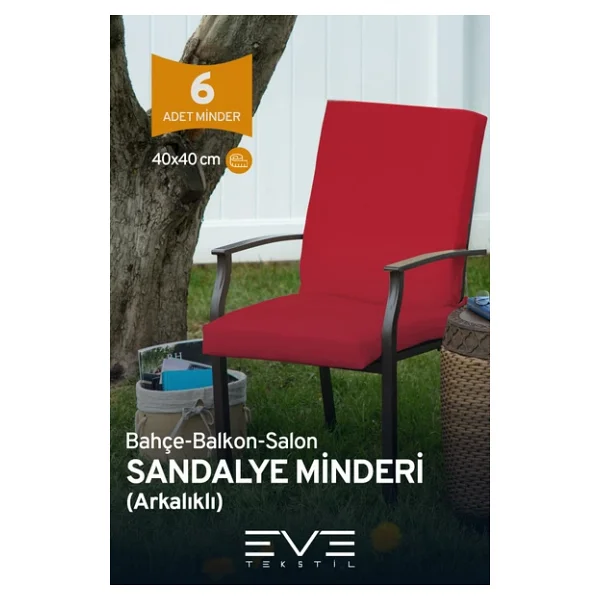 Bahçe - Salon - Balkon Arkalıklı Fermuarlı Bağlanabilir Yıkanabilir Sandalye Minderi 6 Adet - Görsel 7