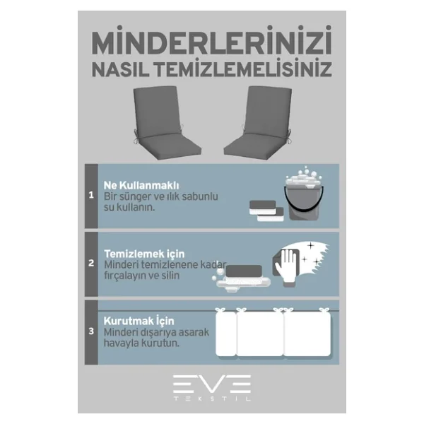 Bahçe - Salon - Balkon Arkalıklı Fermuarlı Bağlanabilir Yıkanabilir Sandalye Minderi 6 Adet - Görsel 6