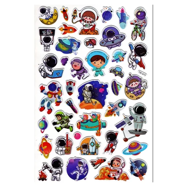Sticker Kabartmalı Yaldızlı Stiker Çıkartma Etiket (DE612)-16x25 cm- Astronot Space - Görsel 4