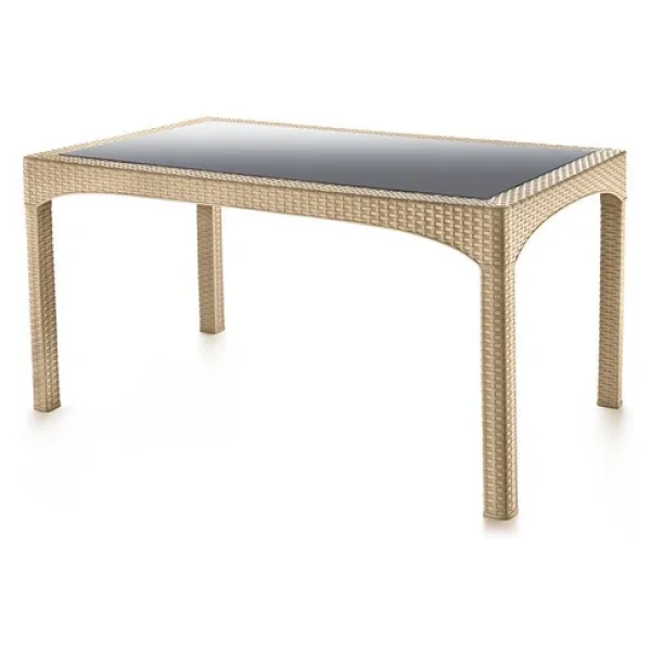 Omnipazar SY-2586 Bej Rattan Temperli Camlı Masa Dikdörtgen 83878 - Görsel 4