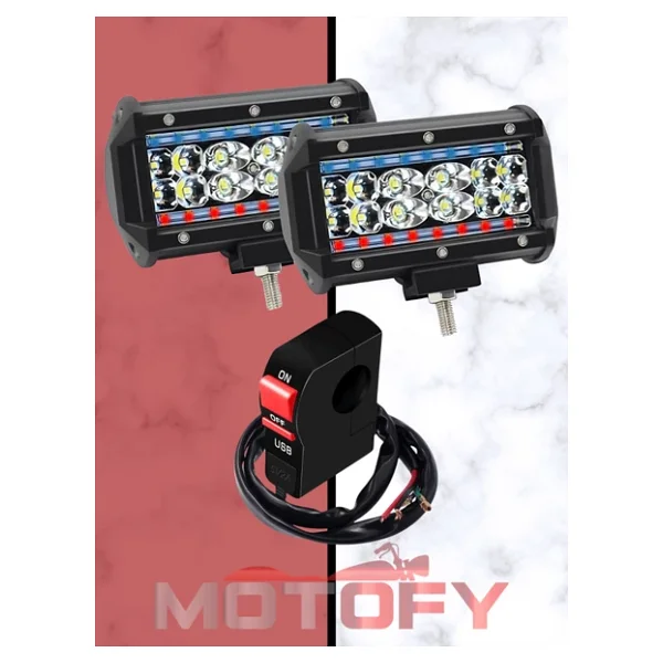 Hügel 84W Motosiklet Led Sis Farı Takımı Kırmızı Mavi Beyaz Çakarsız Ve Usbli Aç Kapa Butonu Seti - Görsel 2