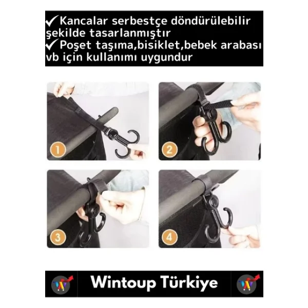 Premium Kompakt Poşet Taşıma Bisiklet Bebek Arabası Askısı Çok İşlevli Portatif Taşıma Kancası 4 Adt - Görsel 2
