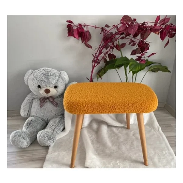 BEYLERBEYİ Ahşap ayaklı tedy kumaş dekoratif puf Bench Makyaj sandalyesi oval - Görsel 4