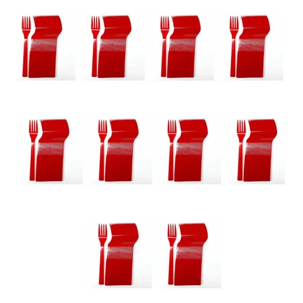 Plastik Kırmızı Renkli Lüx Parti Doğum Günü Çatal - 18 Cm. - 25 Adetlik 10 Paket - Görsel 2