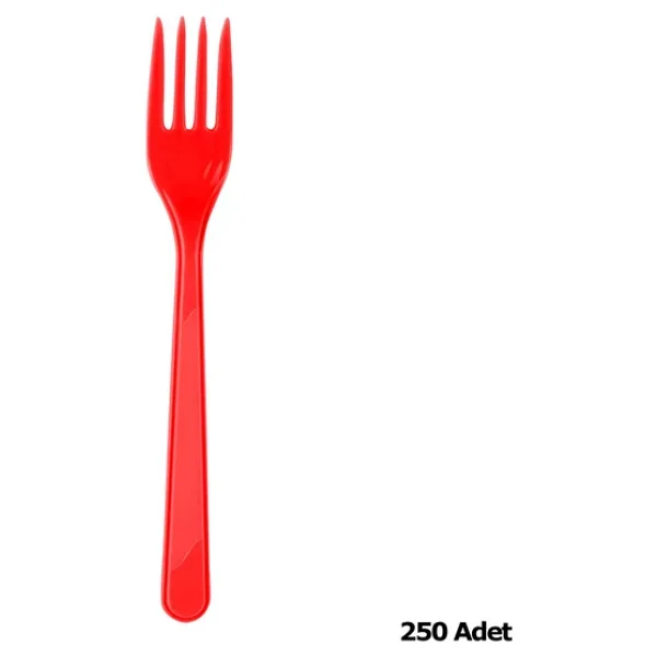 Plastik Kırmızı Renkli Lüx Parti Doğum Günü Çatal - 18 Cm. - 25 Adetlik 10 Paket - Görsel 3