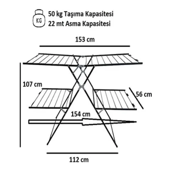 Perilla Milena Iki Katlı Çamaşır Kurutmalık 57060 siyah - Görsel 4