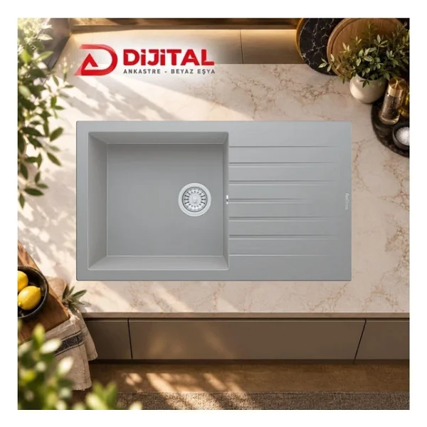 RealStone P014 Loadikya 86 XL Gri Tezgah Üstü Eviye - Görsel 5