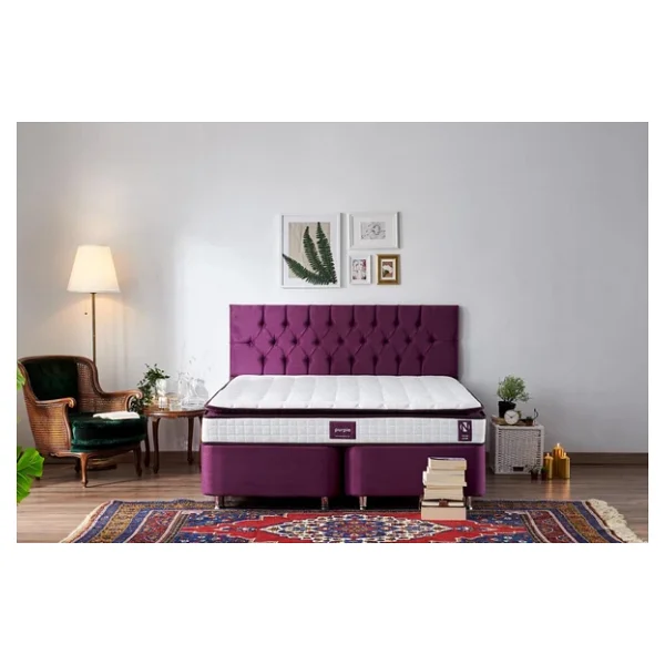 Niron Purple Yatak Seti 200x200 Cm Çift Kişilik Yatak Baza Başlık Takımı - Orta Sert Yatak Mor Baza Ve Başlığı - Görsel 3