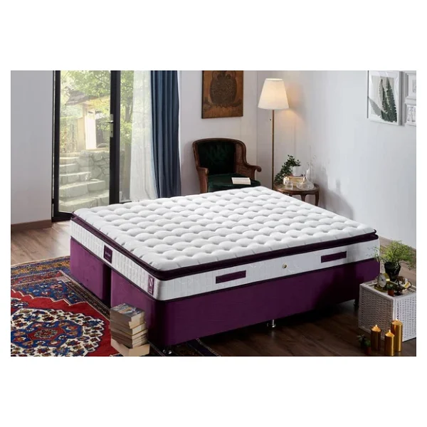 Niron Purple Yatak Seti 200x200 Cm Çift Kişilik Yatak Baza Başlık Takımı - Orta Sert Yatak Mor Baza Ve Başlığı - Görsel 7