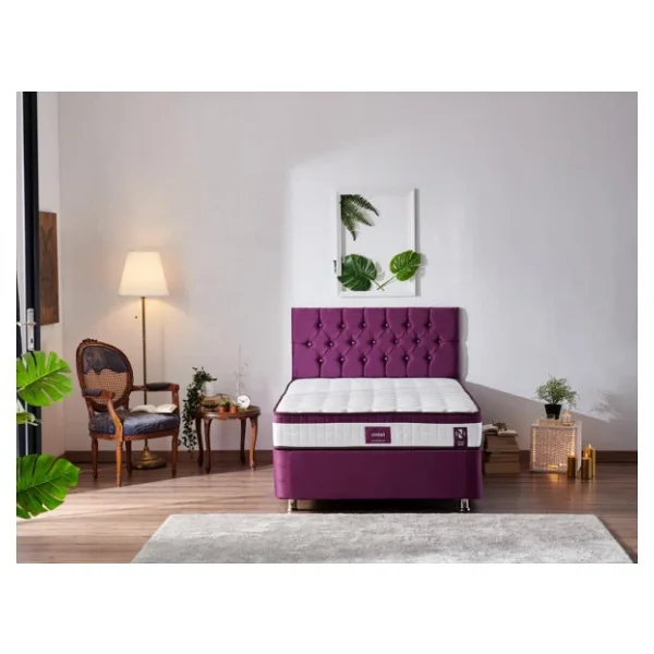 Niron Violet Yatak Seti 120x200 Cm Tek Kişilik Yatak Baza Başlık Takımı - Orta Sert Yatak Mor Baza Ve Başlığı - Görsel 3