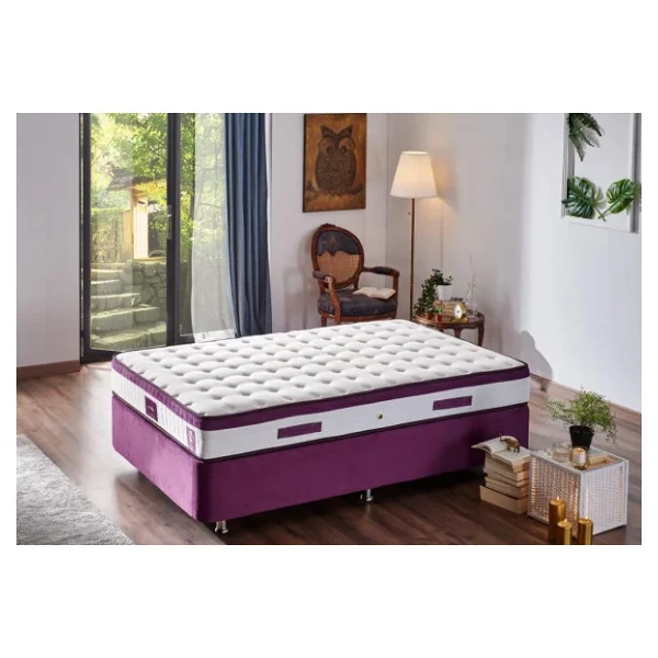 Niron Violet Yatak Seti 120x200 Cm Tek Kişilik Yatak Baza Başlık Takımı - Orta Sert Yatak Mor Baza Ve Başlığı - Görsel 7