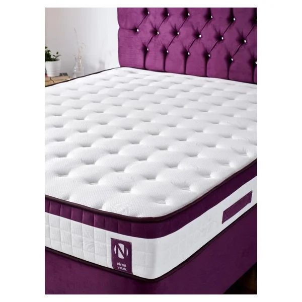 Niron Violet Yatak Seti 120x200 Cm Tek Kişilik Yatak Baza Başlık Takımı - Orta Sert Yatak Mor Baza Ve Başlığı - Görsel 9