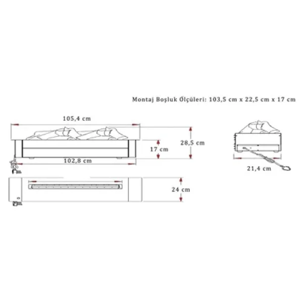 Ayflame 100 cm Üç Boyutlu Elektrikli Şömine - Odun Çıtırtı Sesi - Su Buharlı - Siyah - Görsel 5