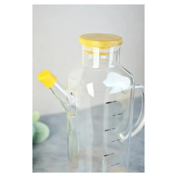 Paçi Alisa Bambu Kapaklı Kare Borosilikat Yağlık - 1000 ml - Görsel 2