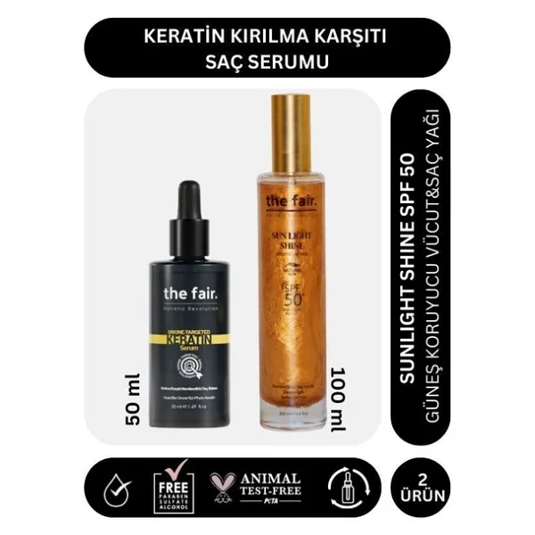 the fair. Keratin Kırılma Karşıtı Saç Serum 50 ml ve Shine SPF 50 Güneş Koruyucu Saç Yağı 100 ml - Görsel 2