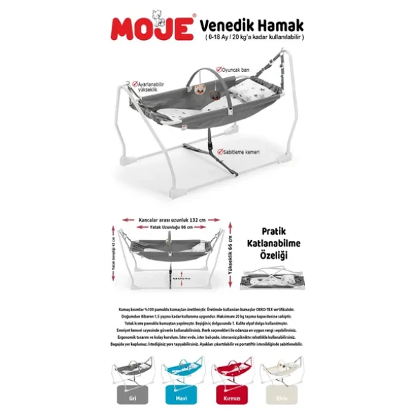 Moje Venedik Bebek Hamağı Kırmızı - Görsel 3