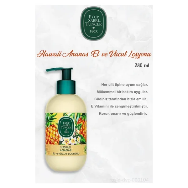 Eyüp Sabri Tuncer Hawaii Ananas 3 Adet Vücut Losyonu 280 ml ve ROSIE Pamuk 60'lı - Görsel 3